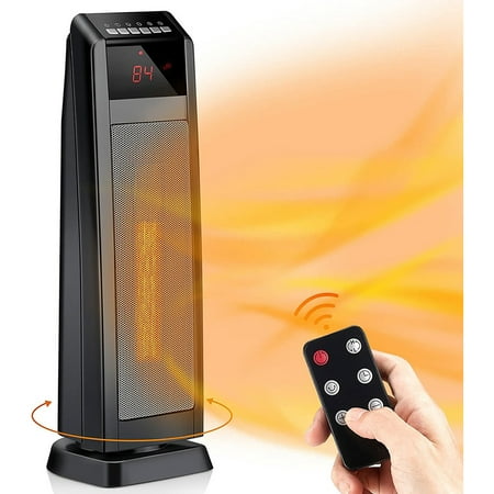 

Indoor tower heater 24 electric heater oscillating floor heater with thermostat remote control timer tip over protection portable heater for large rooms bedroom office 1500W