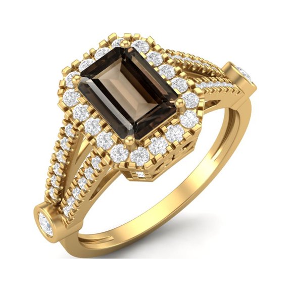 925 Sterling Silver Gold Vermeil 9X7mm Cushion Smoky Quartz 925 Sterling Silver Solitaire Split Shank Valentines Day Gifts Ring