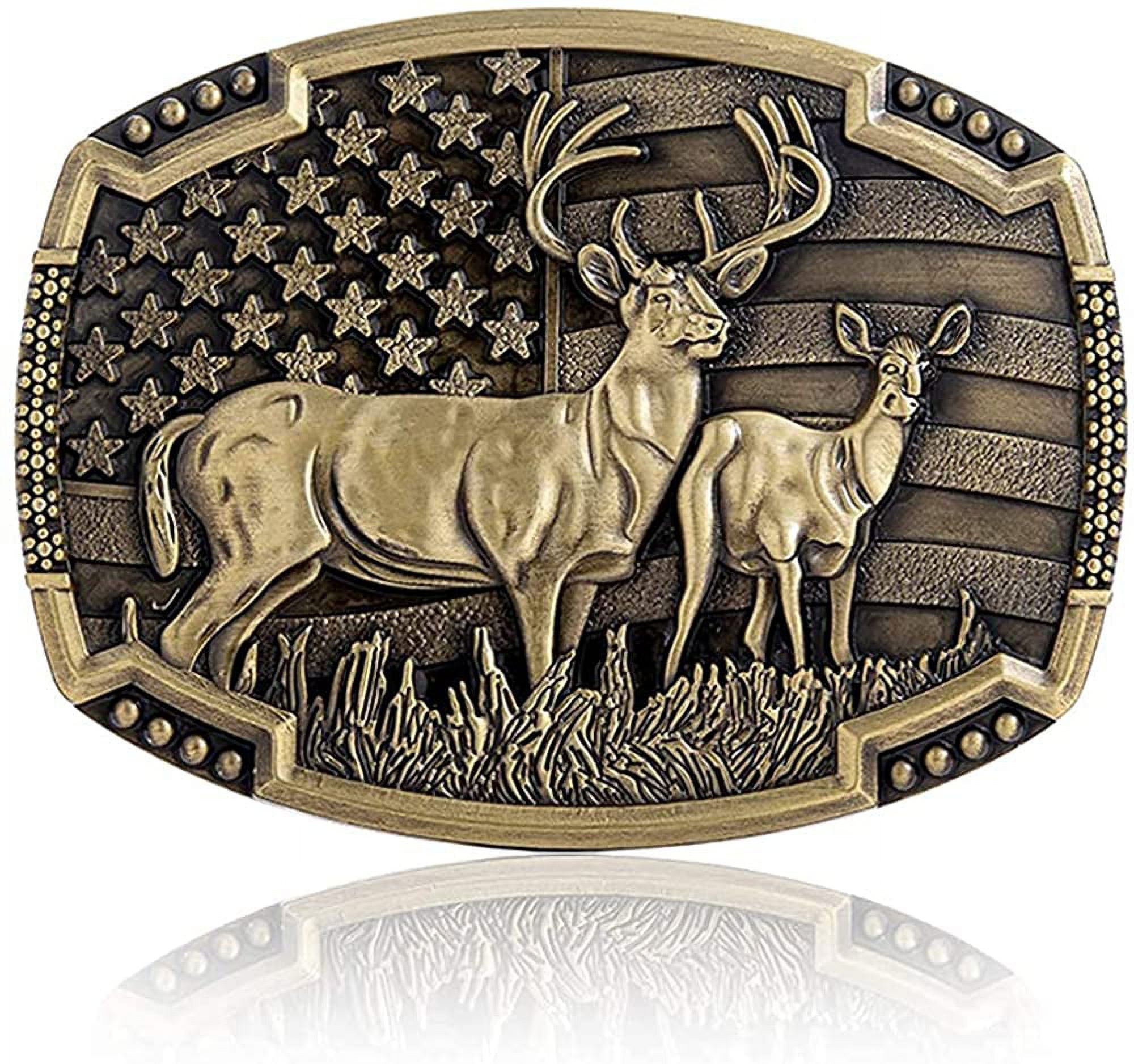 Patriotic American flag Elk Deer Norse Viking Deer Head Punk Rodeo Deer Western Cowboy Belt Buckle Deer Belt Buckle for Men