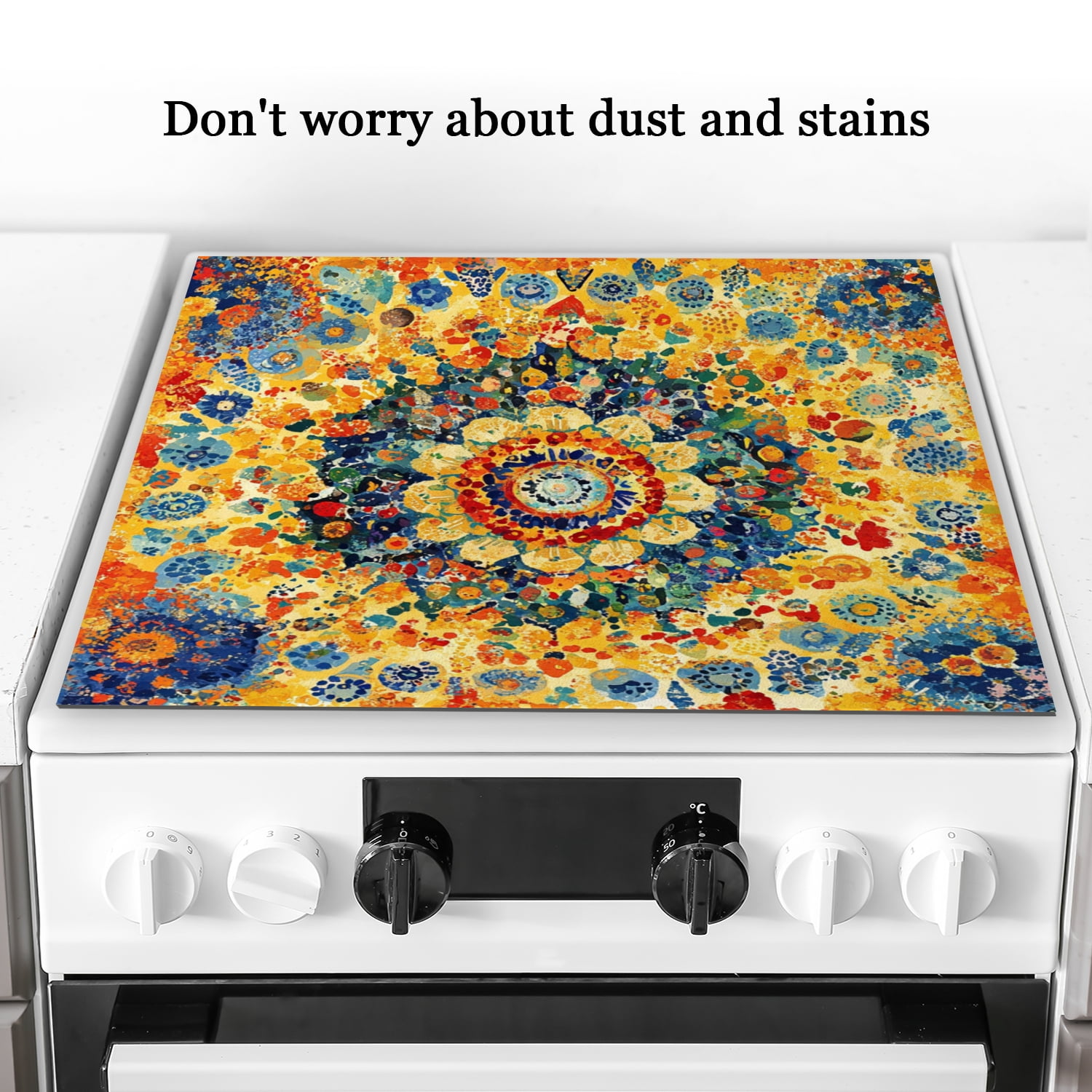 Stovetop Covers for Glasstop Stoves, Floral Mandala Vintage Flowers Print Heat Resistant Cooktop Cover, Ceramic Stove Top Protector Mat for Kitchen RV (28×20 Inch)