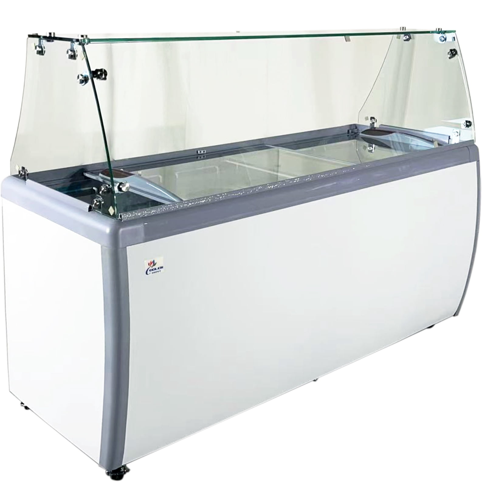 NSF 71” Commercial Ice Cream Display Freezer with Curved Glass Canopy – 12 Tub Gelato Showcase, Commercial Display Chest