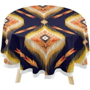 SKYSONIC Ikat Tribal Indian Style Round Tablecloth 60inch Indoor Wrinkle Free, Circular Lace Table Cover Washable for Kitchen Party BBQ Dining Decor