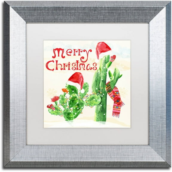 Trademark Fine Art "Xmas Cactus" Canvas Art by Lisa Powell Braun, White Matte, Silver Frame