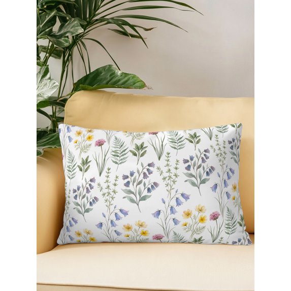 Outdoor Pillows Waterproof, Farmhouse Summer Floral Bedding Throw Pillows with Insert for Couch Sofa Bed, Spring Botanical Leaves 12x20 Inch Pillowcases Decorative Camping Patio Pillow Set of 1