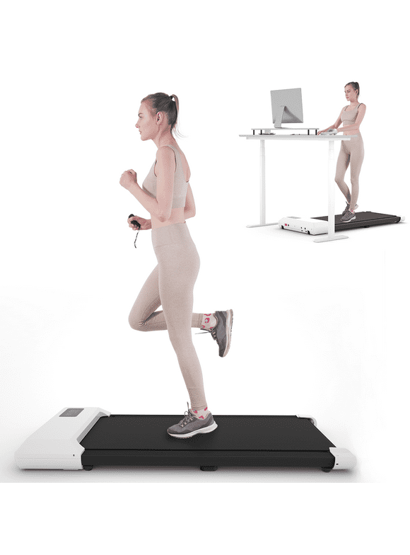 2.5Hp Walking Pad, 35.5*15.5 Walking Area 2 in 1 Under Desk Treadmill,300lb Walking Treadmill with Remote Control and LED Display, Quiet, Compact & Small Treadmill for Home & Office (White)