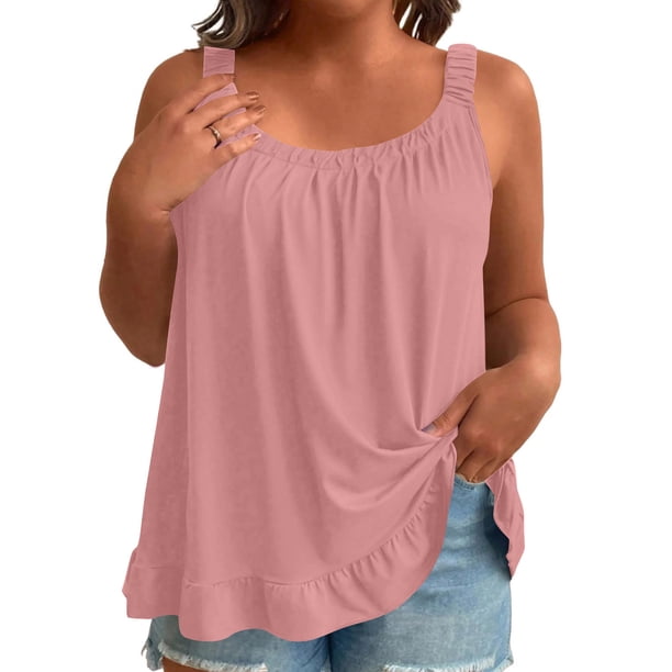 TaTaai Women's Plus Size Sleeveless Top Solid Color Camisole Trim Detail Casual Loose Fit Summer Layering Tank Top Gift