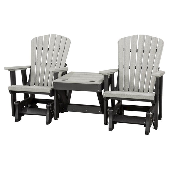 Outdoor Escape Double Glider Bench with Table, Light Gray, Heavy Duty Poly