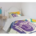 thumbnail image 4 of Ambesonne Vintage Quilted Bedspread Set 2 Pcs, Retro Vintage Radio Music, Twin Size, Purple and Blue, 4 of 6