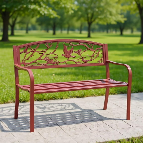 Topcobe Steel and cast iron Garden Bench, Red