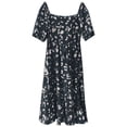 thumbnail image 4 of Robes Grande Taille pour Femmes, Robe Maxi à Manches Courtes, Col Carré, Taille à Volants, Marine TG, 4 of 4