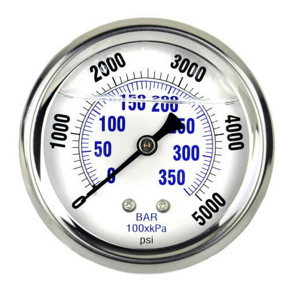 Liquid Filled 0-5,000 PSI Center Back Mount Air Pressure Gauge With 2.5" Face 202L-254R