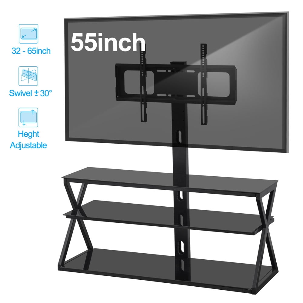 Ktaxon Swivel TV Stand Mount for 32-65" TVs, 3-Tier Glass