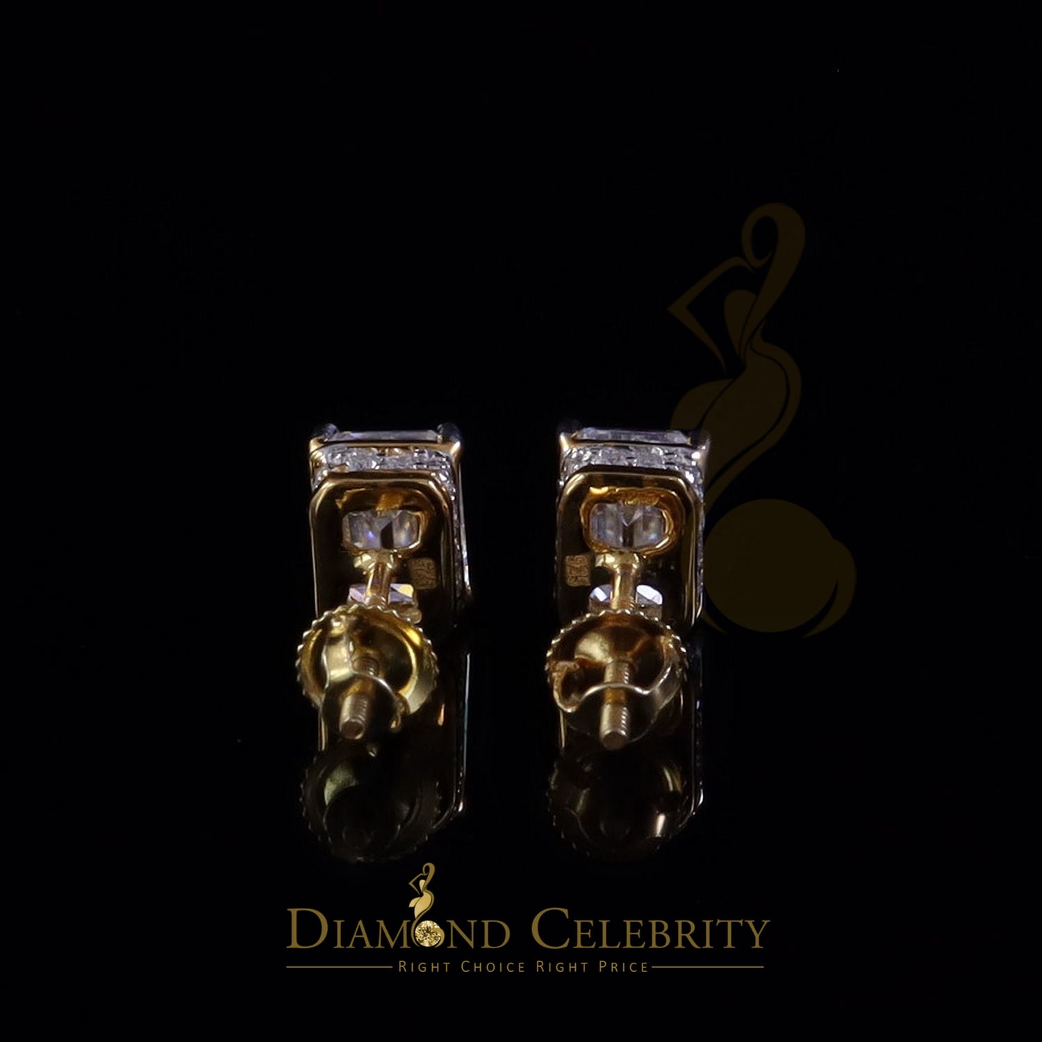 Diamond Celebrity's Men's/Women's925 Silver Yellow 2.50ct VVS D Moissanite Emerald cut Stud Earrings