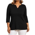thumbnail image 3 of Vmvidoty Plus Size Tops L-5XL Women's Dressy Casual Tops Business Work Blouses 3/4 Length V Neck Shirts Black 3XL, 3 of 8