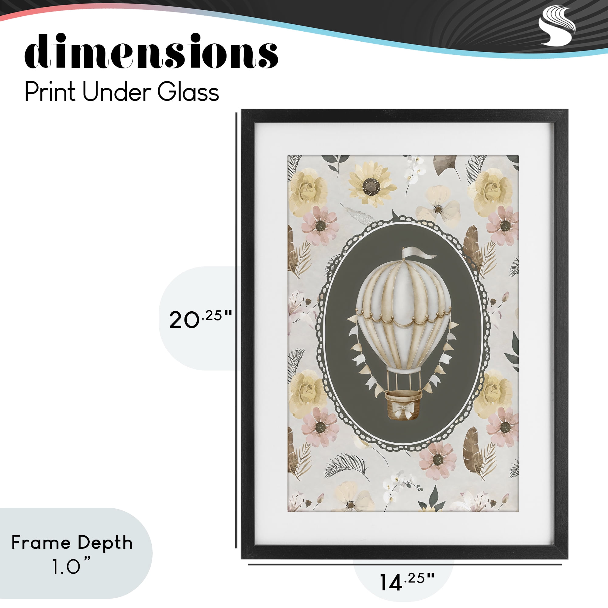 Stupell Industries Sunnyside Balloon over Florals Black Framed Print Under Glass, design by Ink Drop Loft