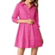 thumbnail image 5 of Vestido de camisa para mujer INSPIRE CHIC con mangas 3/4, botones, mini vestido en fucsia, talla M, 5 of 7