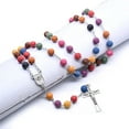 thumbnail image 6 of Handmade Wooden Resin Crucifix Rosary Beads Chain Pendant Necklace Colorful Love Heart Catholic Cross Virgin Mary Jesus Necklace for Women Men Religious Lord Praying Jewelry Gift, 6 of 12