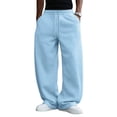 thumbnail image 2 of Mens Vintage Wide Leg Sweatpants Elastic Drawstring Waist Loose Fit Pocketed Casual Daily Trousers, 2 of 7