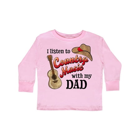 

Inktastic I Listen to Country Music with my Dad Guitar and Hat Gift Toddler Boy or Toddler Girl Long Sleeve T-Shirt