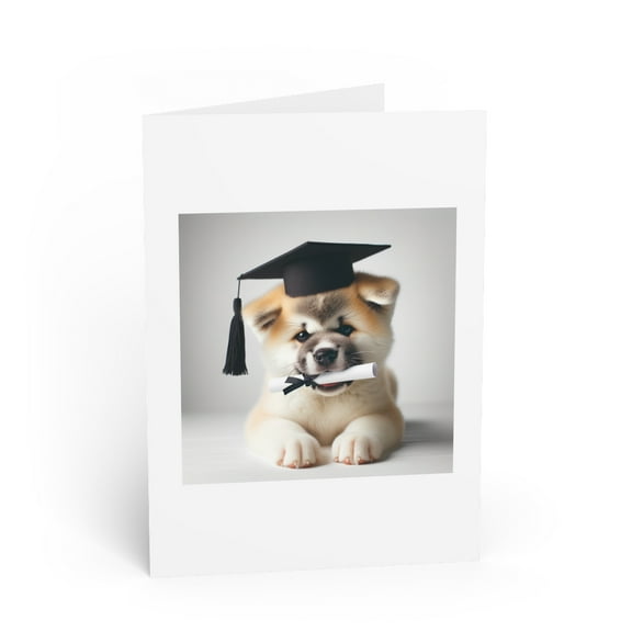DistinctInk Greeting Card / Note Card - Akita Puppy Graduation - PACK of 1