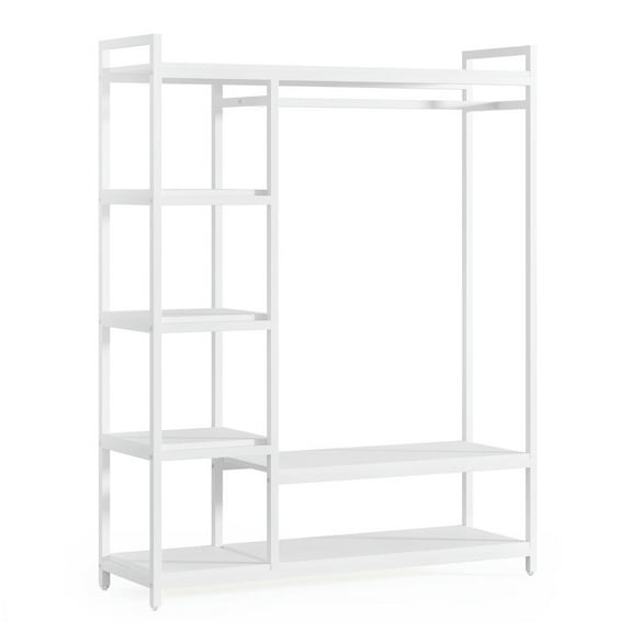 Resenkos Freestanding Closet Organizer with 6 Shelves and Hanging Bar,White