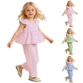 thumbnail image 4 of REDARER Toddler Girls Gingham 2-Piece Outfit, Flutter Sleeve Top & Pants Casual Summer Set,2-3 Years, 4 of 4