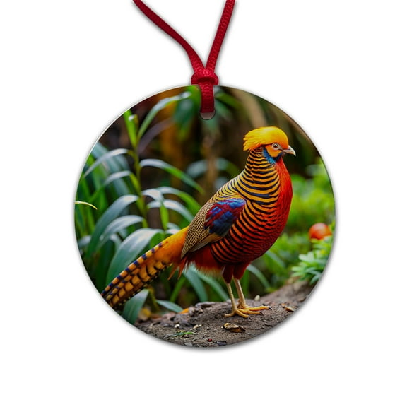 Golden Pheasant Christmas Tree Holiday Round Ceramic Ornament
