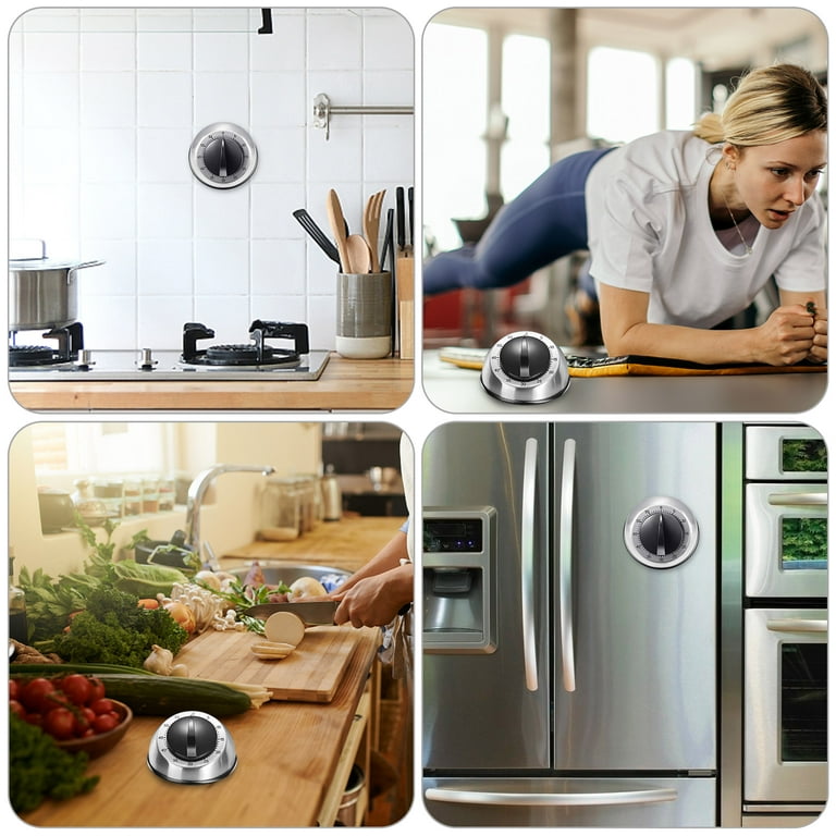 EEEkit Stainless Steel Kitchen Cooking Timer 60-Minute Long Ring Bell Loud Alarm Magnetic, Silver