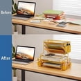 thumbnail image 4 of 7 Tier Desk File Organizer, Letter Tray Paper Organizer with Pen Holder and Metal Hanging Basket, Gold, 4 of 5