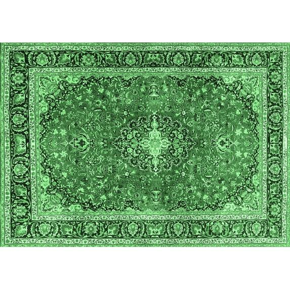 Ahgly Company Indoor Rectangle Medallion Emerald Green Traditional Area Rugs, 5' x 8'