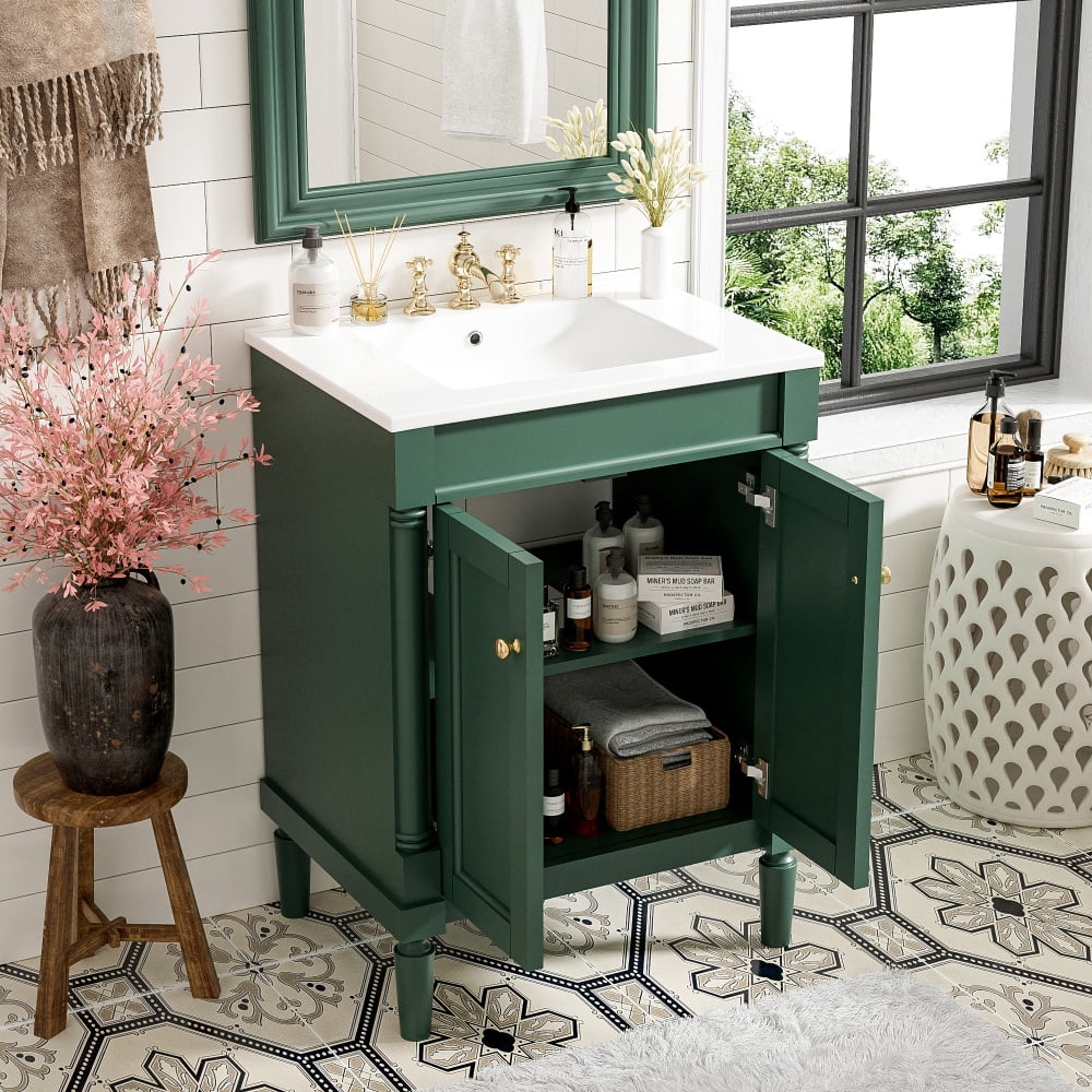 24'' Bathroom Vanity with Top Sink - Single Sink Style, 2-Tier Storage Cabinet & Spacious Shelves for Modern Bathrooms