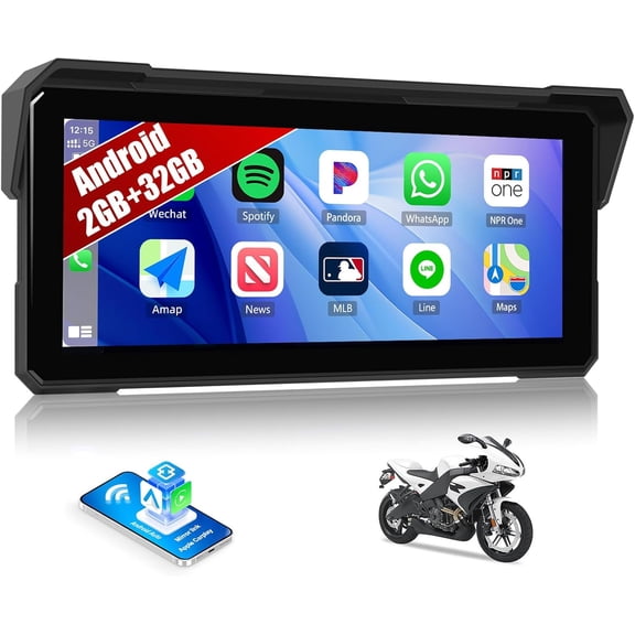 Podofo Android CarPlay Screen for Motorcycle, 8.1 inch IPS Portable Wireless Carplay/Android Auto Waterproof Portable Radio GPS Display for Motorbike with Built-in GPS Navigation Bluetooth