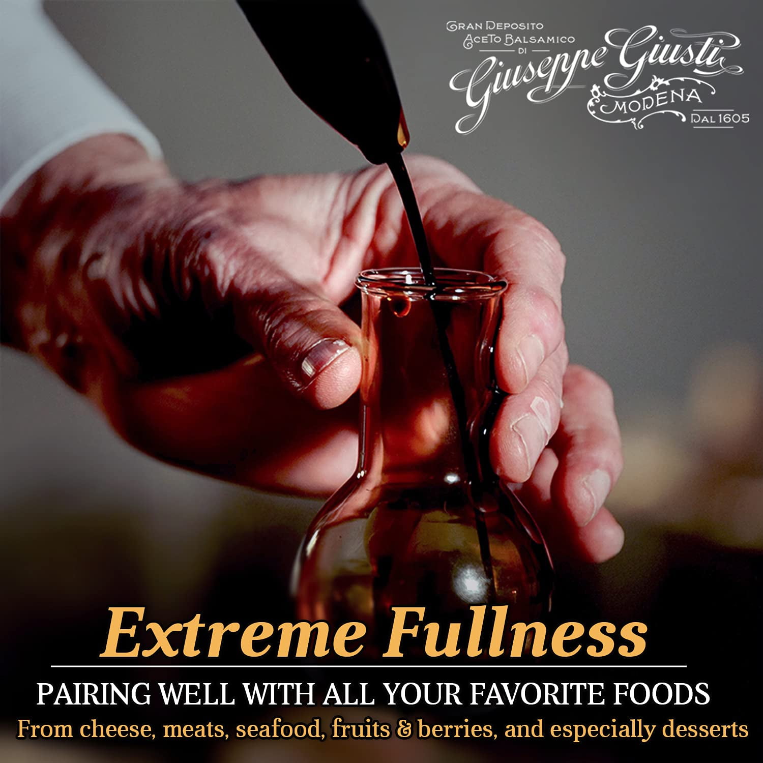 Giusti Family Reserve Balsamic Vinegar-Based Condiment – Premium Italian Condiment Based on Aceto Balsamico di Modena, Rich, Matured Flavor for Salads, Marinades & Drizzling, Made in Italy - 1.7 fl o