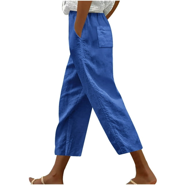 ohmzyzo Women's Casual Loose Harlan Pants With Drawstring Solid Color Lace Up Pockets Fashionable Cropped Pants