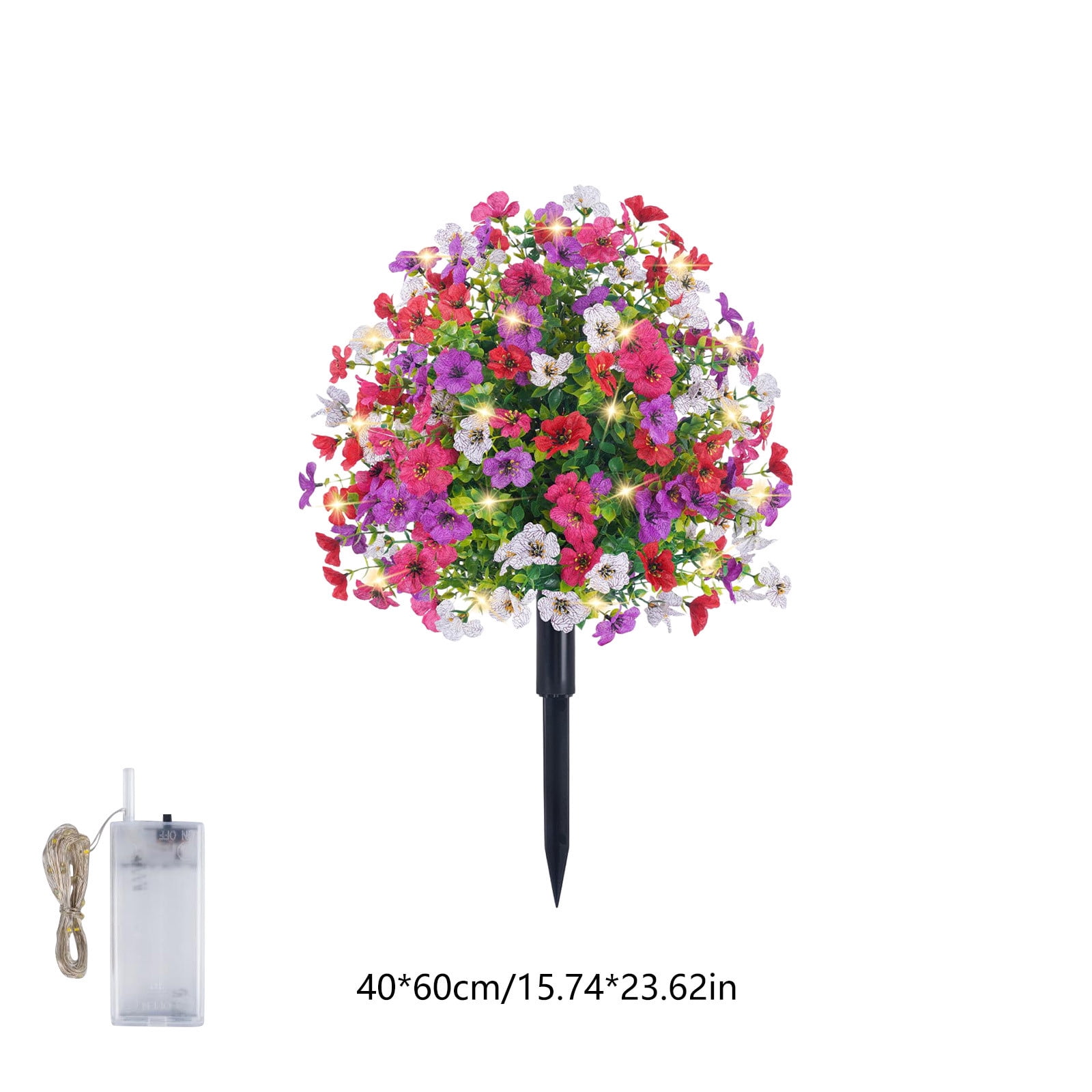Roiihwy Violet Artificial Flowers for Outdoors, UV Resistant Artificial Outdoor plants Bouquet with LED String Lights and Ground Spike for Outside Porch Patio Home Garden Yard Decor