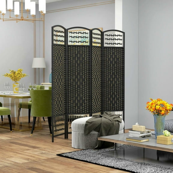 Resenkos 4-Panel Room Divider - Folding Screen, 5.6ft Tall, Black
