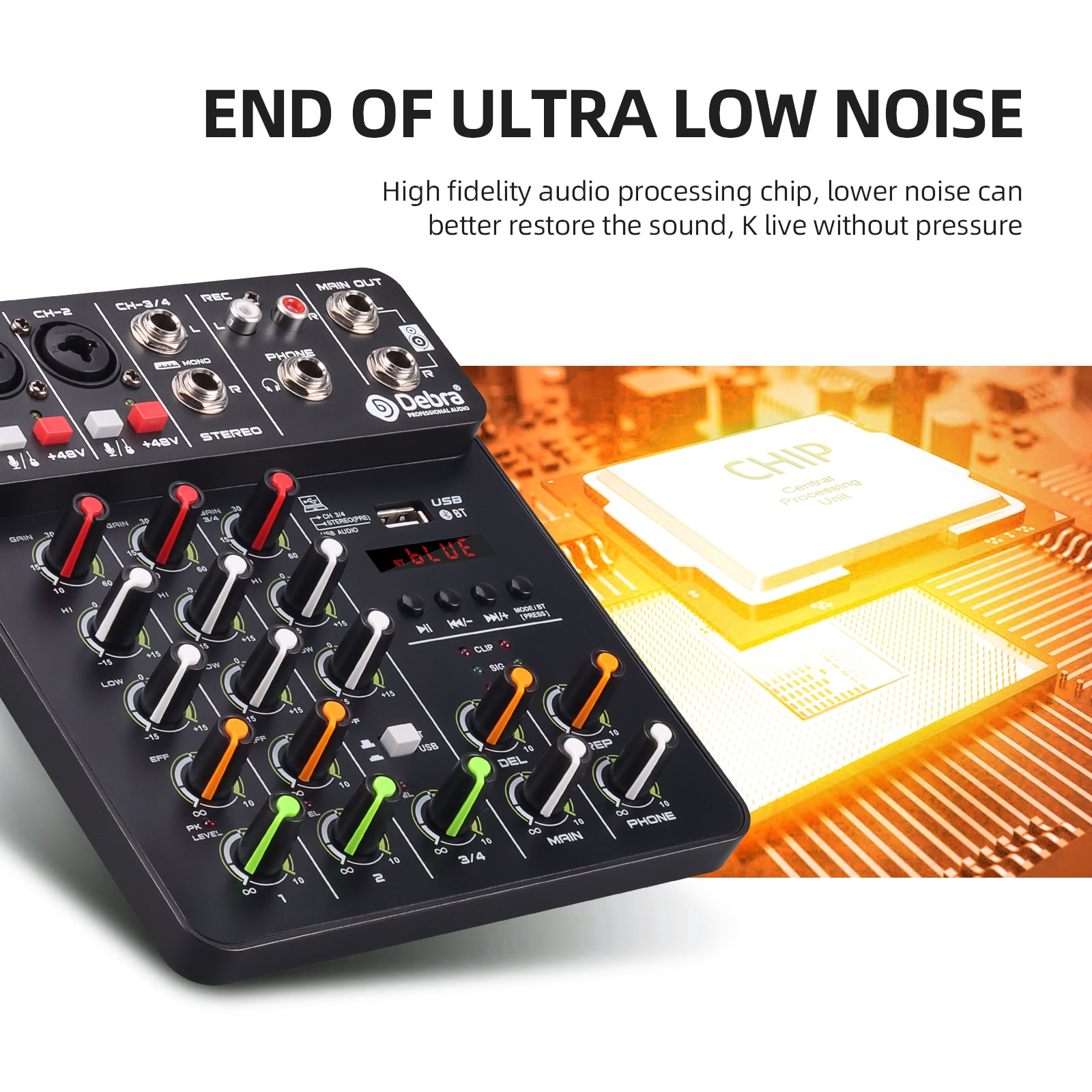 V4 Mixer DJ Controller Mixer, 5.0 Bluetooth 48V Phantom Power, Low Bottom Noise For Mixing Console PC Recording ,Easy to Operate