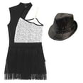 thumbnail image 6 of YONGHS Womens Sleeveless Latin Jazz Dance Leotard Tuxedo Bodysuit Dress With Hat Silver XXL, 6 of 7