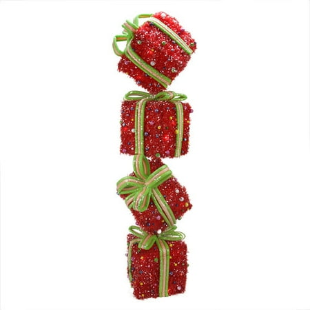 - Northlight Seasonal Sparkling Red Tinsel Candy Gift Box Tower Christmas Decoration