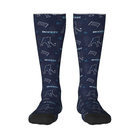 Gaeub Hockey Players Print Design Socks Stretchy High Tube Socks for Men Women Teens , Softball Soccer Socks for Hiking, Sport
