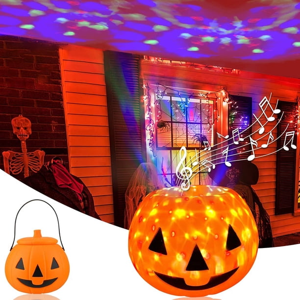 Cubo de calabaza con luz giratoria y diversión de risa, cubo de calabaza de Halloween, cubo de plástico para dulces de Halloween, decoración de Halloween para niños y fiestas Adepaton WLJ-1197