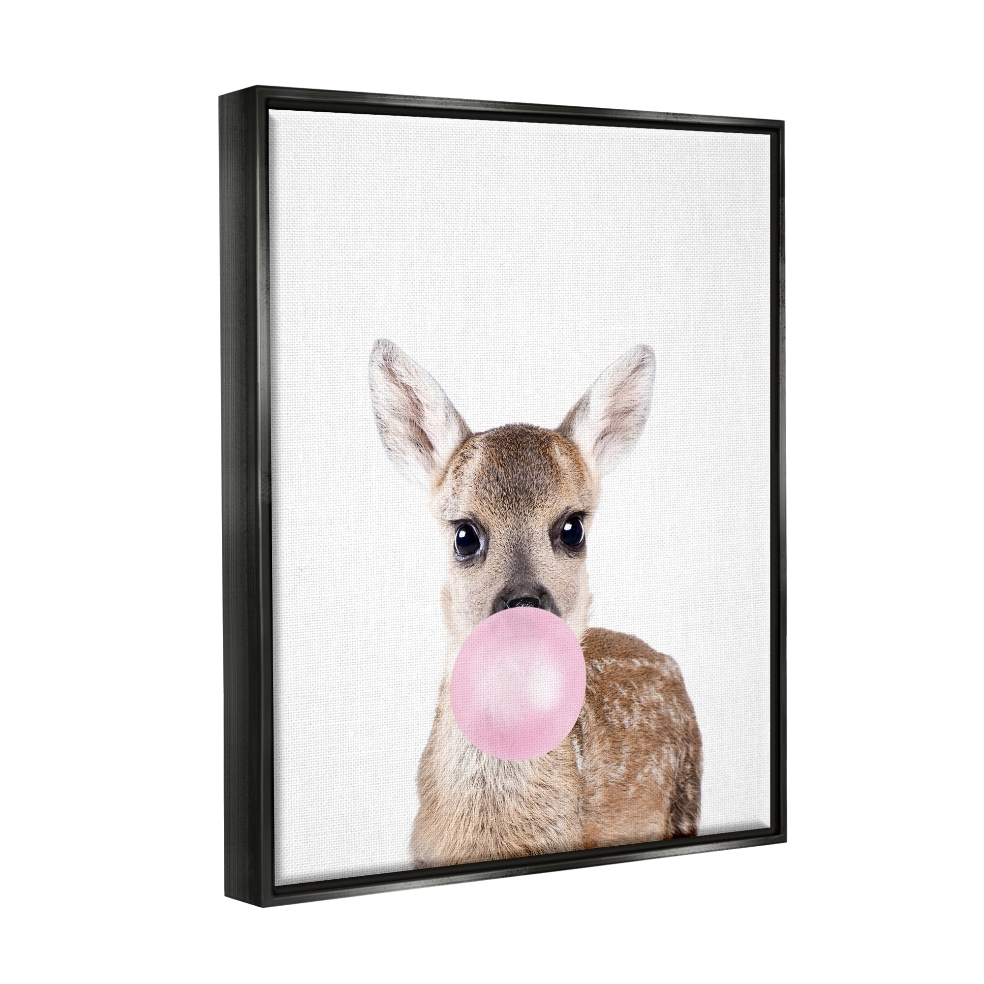 Stupell Industries Fawn Blowing Bubblegum Animals & Insects Painting Black Floater Framed Art Print Wall Art, 17 x 21