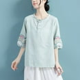 thumbnail image 5 of fatyb Plus Size Linen Shirts Embroidery Short Sleeve Button up Vintage Tops Casual Boho Blouses for Women, 5 of 7