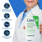 CeraVe Travel Size Hydrating Cream-to-Foam Facial Cleanser for Normal to Dry Skin 3 fl oz