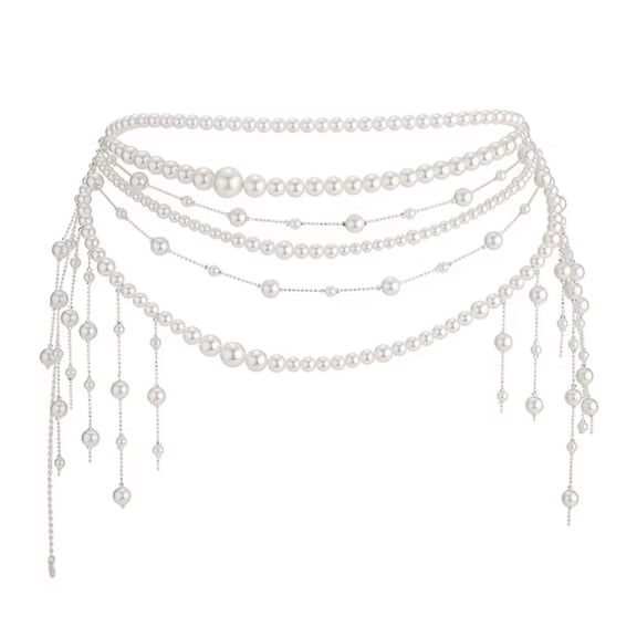 Layered Pearls Waist Jewelry Belly Chain Retro 90s Waist Chain for Women Party Fashion Long Tassels Gift