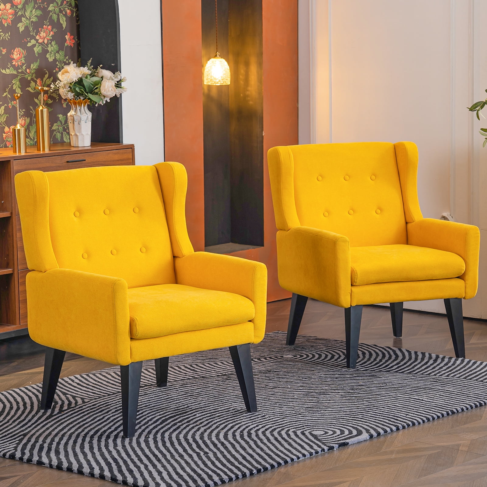 July's Song Accent Chair of 2,Mid Century Modern Wingback Chair,Tufted