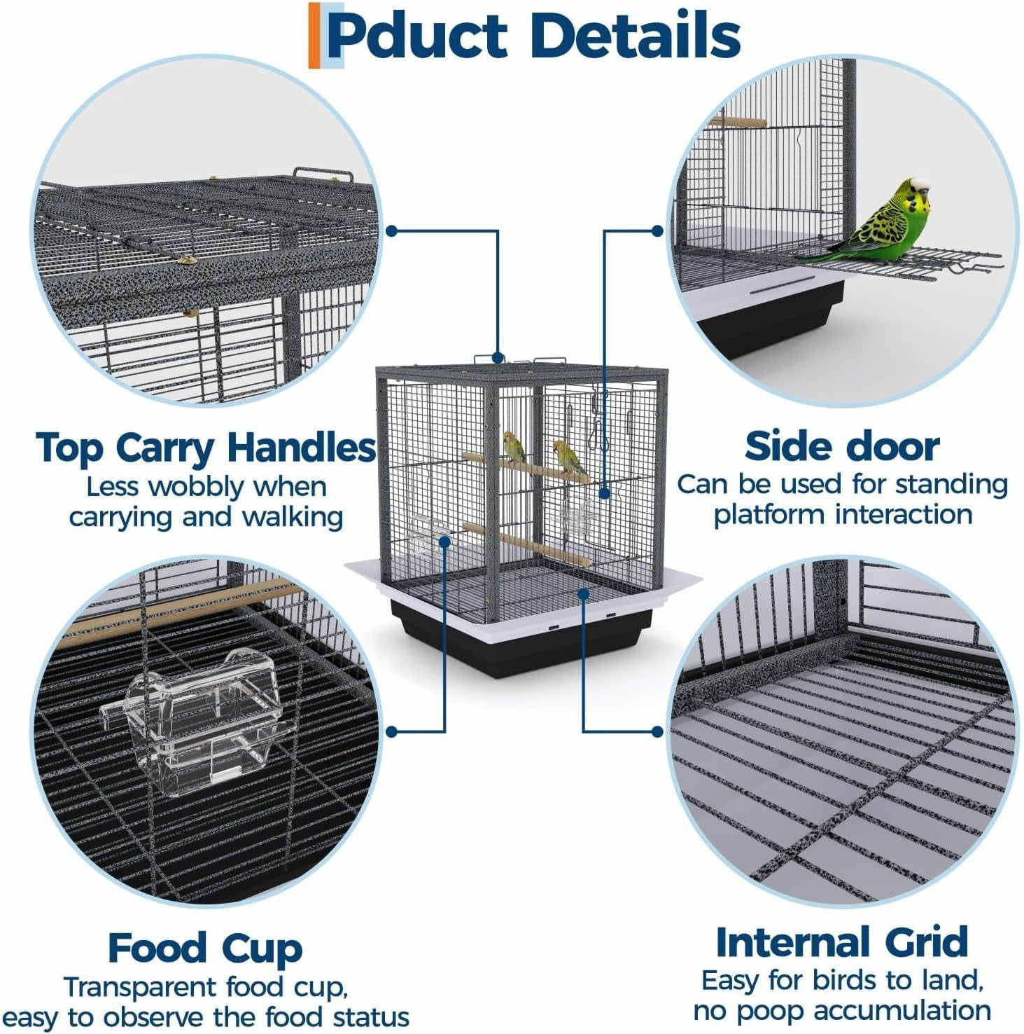 Rugerasy Small Bird Cage,Metal Parrot Cage with Wheels,Easy to Clean,Non-Toxic Finish,Black