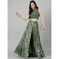 thumbnail image 4 of Janasya Indian Women's Olive Green Crepe Solid Lehenga Choli With Pant, 4 of 12