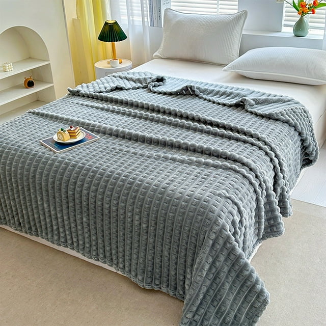 Fleece Throw Blanket, Staron 2026 Soft Warm Fluffy Cream Striped Blanket, Premium Polyester 79x59 Inch Couch Blanket Machine Washable Decorative Gift, Gray
