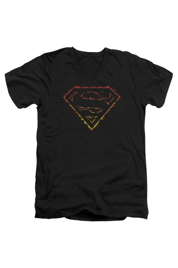 Superman - Flame Outlined Logo - Slim Fit V Neck Shirt - Medium